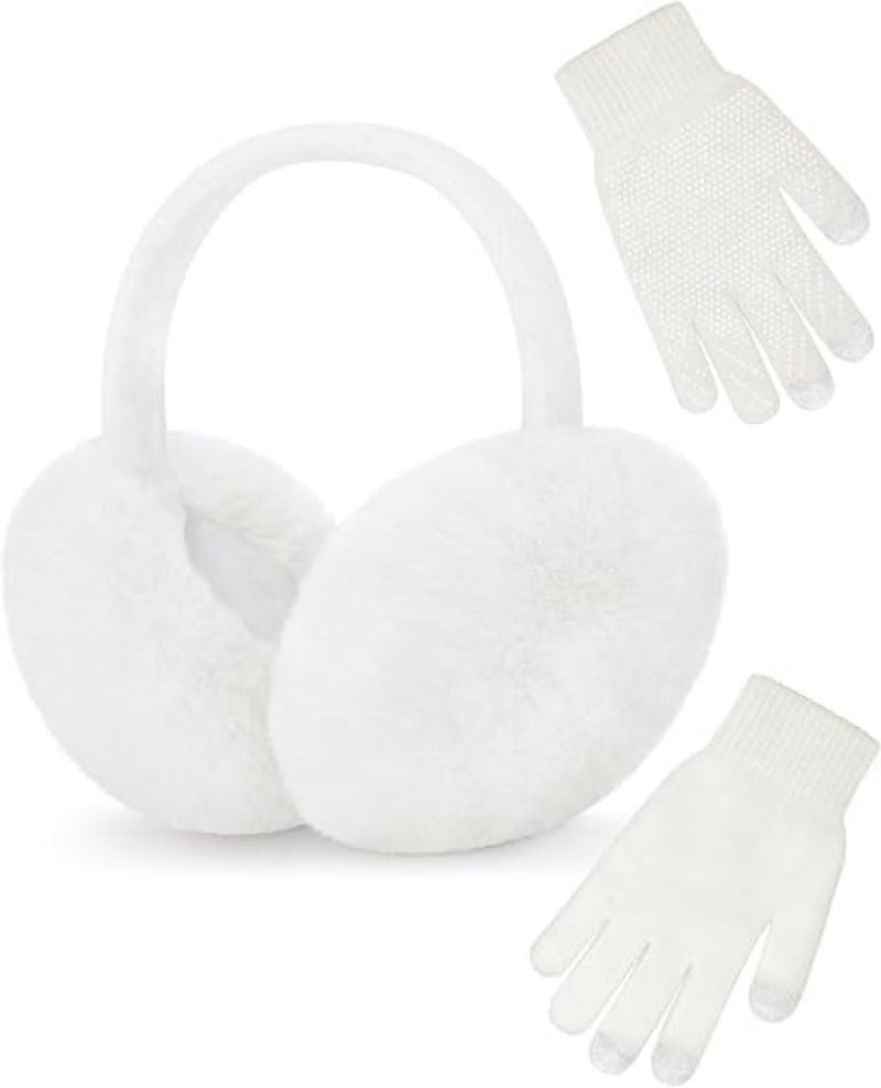 YSense Winter Earmuffs Ear Warmers for Women Fur Adjustable Foldable Ear Muffs Gloves White Earmuffs Gifts - Image 1